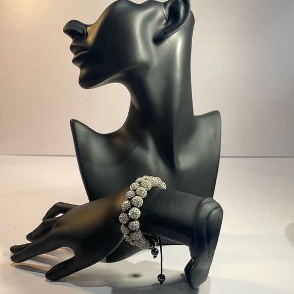 Rhinestone Beaded Adjustable Bracelet With Black Cord Base - Picture 2 of 9